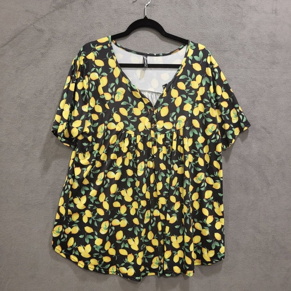 Allegrace‎ Empire Waist Lemon Top Blouse Women's Size 2X Boho Peasant Stretchy